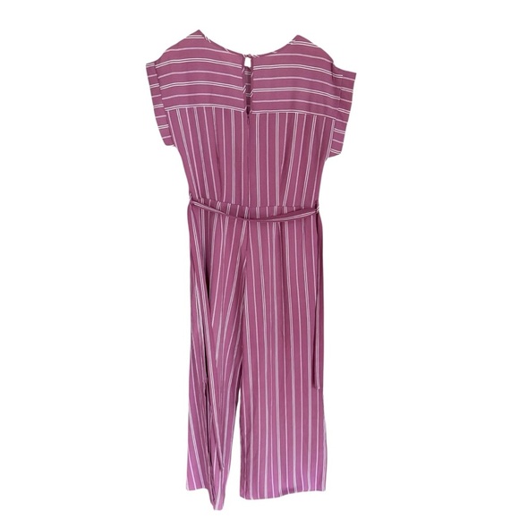Monteau Women’s Pink White Striped Wide Leg Slit Jumpsuit Size L Short Sleeve - Picture 7 of 13